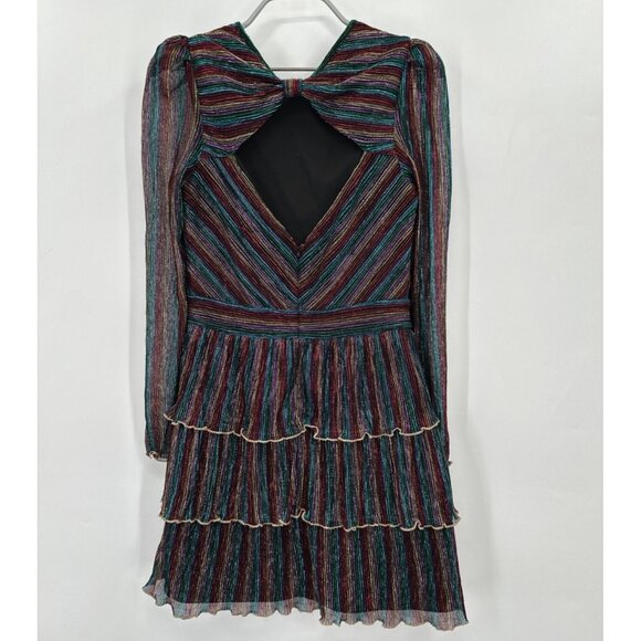 Saylor Stripe Zariah Mini Dress sz S Rainbow Stripe Pleating Cocktail Party - Picture 7 of 12